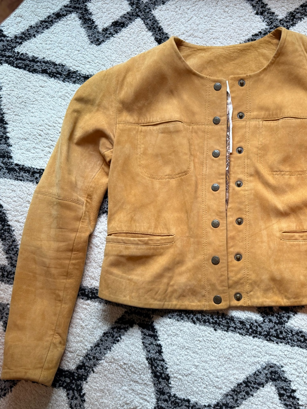 Free People Suede Button-Front Leather Jacket